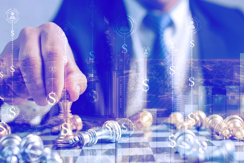 Advisers and executives discussing restructuring and strategic financial recovery plan.