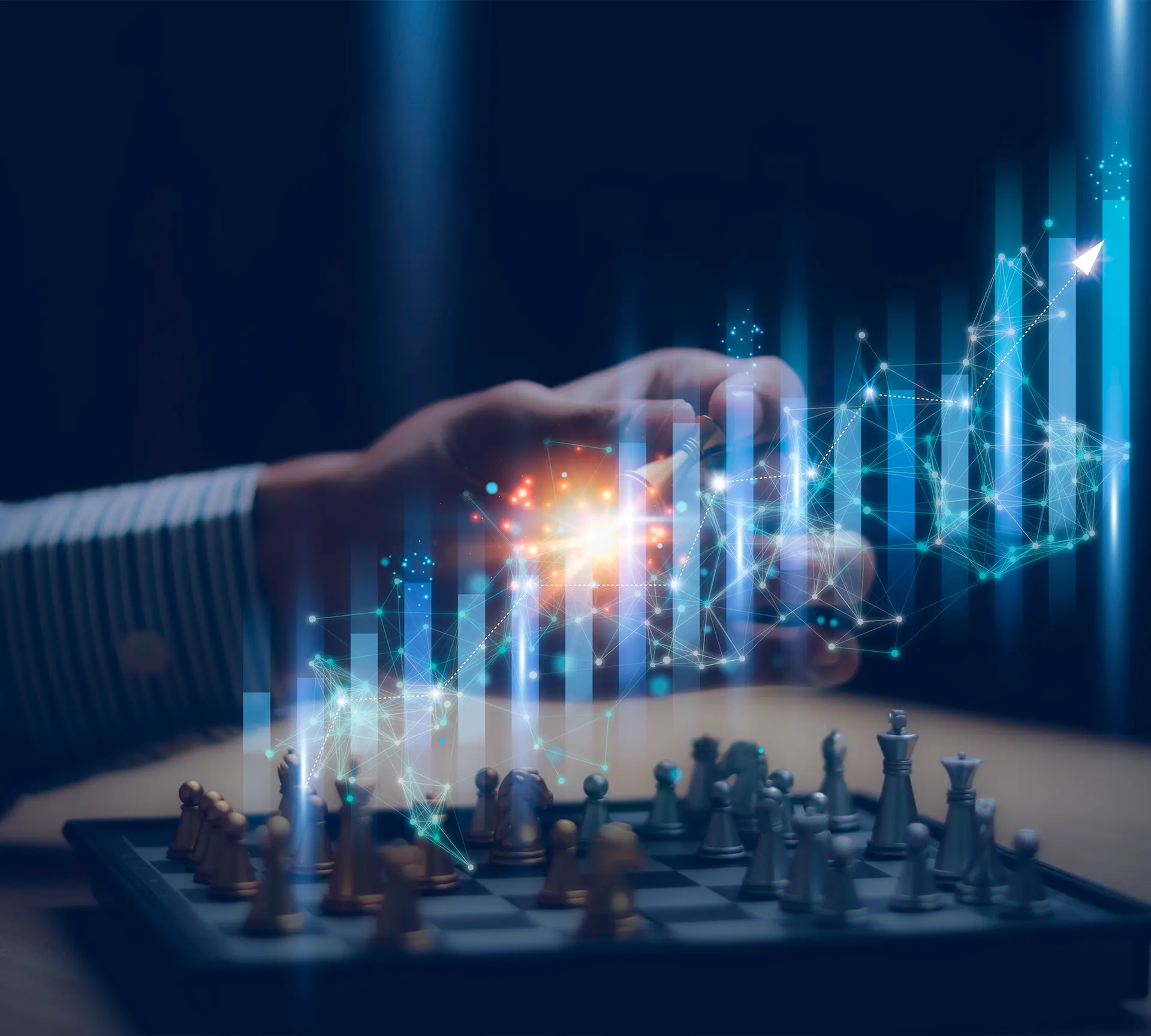 Senior financial advisors analysing complex market data in a modern boardroom, representing strategic clarity and disciplined decision-making in high-stakes environments.